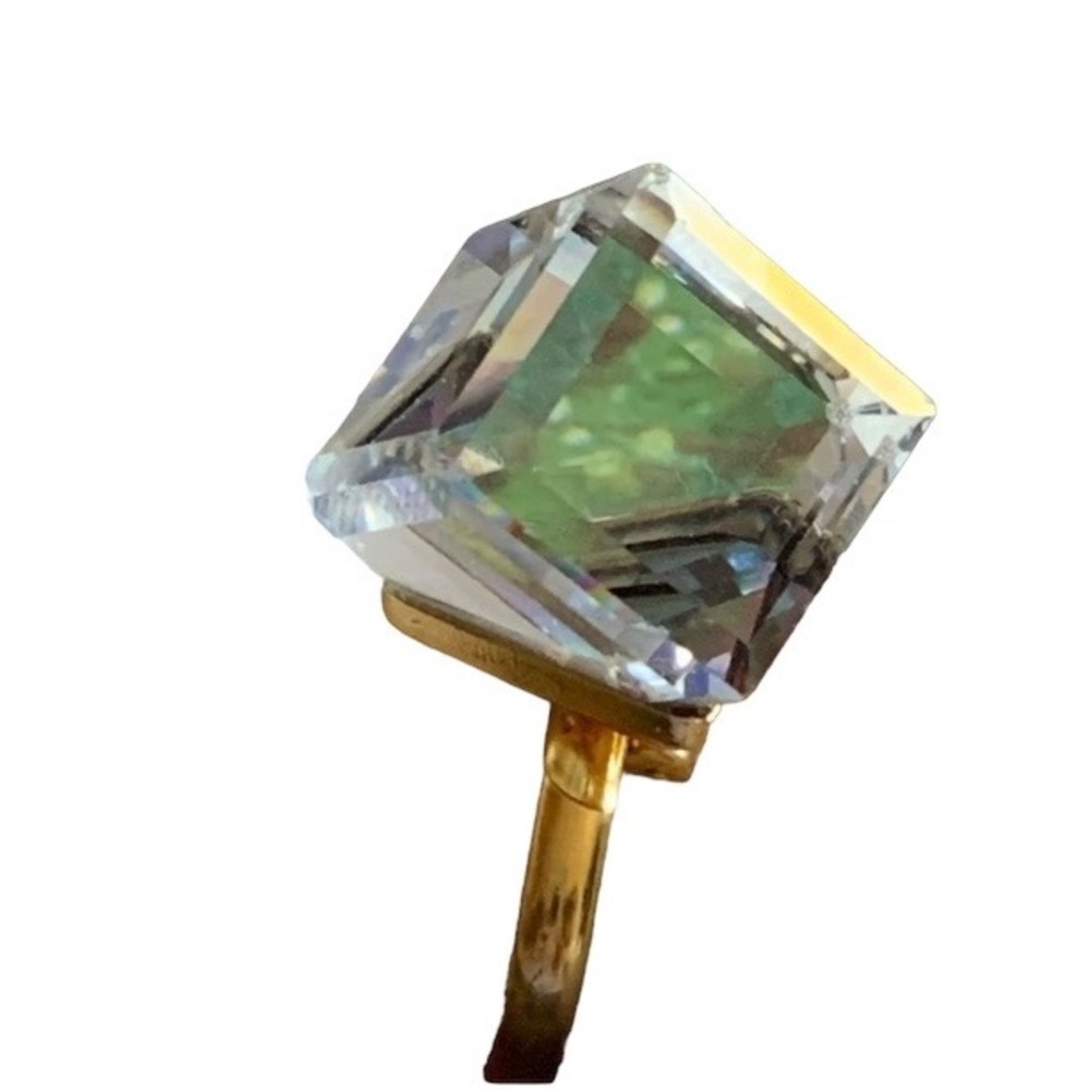 Genuine Crystal Cube Gold Plated Ring Woman’s Jewelry Gorgeous Colors Adjustable
